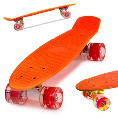 Skateboard Penny Board pentru copii cu roti din cauciuc, iluminate LED, culoare Orange 361010