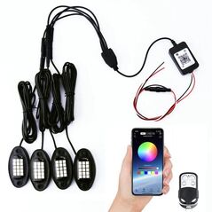 Kit 4 Lumini Ambientale RGB, model "ROCK LIGHT" cu telecomanda si aplicatie telefon, destinate Off-Road, ATV, SSV