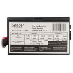 SURSA SPACER True Power TP500 (500W for 500W GAMING PC), PFC activ, fan 120mm, MB 20+4 x 1, CPU 4+4 x 1, PCI-E 6+2 x 2, SATA x 5, retail box, "SPPS-TP-500",  (timbru verde 2 lei) 394250