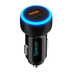 ALIMENTATOR auto SPACER Quick Charge 17W 3.1A max, putere totala 17W, LED ambiental, 1 x USB + 1 x USB Type-C, pt. bricheta auto, black, "SPCC-DUOQ-01" (timbru verde 0.18 lei) 396554