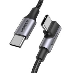 CABLU alimentare si date Ugreen, "US334", Fast Charging Data Cable pt. smartphone, USB Type-C la USB Type-C 100W/5A Angled 90°, braided, 2m, negru "70645" (timbru verde 0.08 lei) - 6957303876457 396939