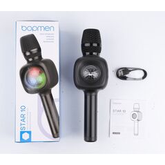 Microfon OneOdio, wireless, conectare prin Bluetooth 5.2, sensibilitate -52 dB, acumulator 1800 mAh, karaoke | Iluminare | 4 moduri voce, negru, "Bopmen-Star-10-Black" (timbru verde 0.18lei) 401285