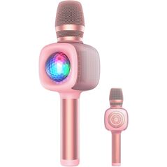 Microfon OneOdio, wireless, conectare prin Bluetooth 5.2, sensibilitate -52 dB, acumulator 1800 mAh, karaoke | Iluminare | 4 moduri voce, roz, "Bopmen-Star-10-Pink" (timbru verde 0.18lei) 401286