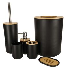Set Elegant pentru baie format din 6 piese, ABS + lemn, culoare negru/maro 403803