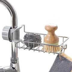 Raft organizator universal pentru bucatarie sau baie, montaj pe robinet, material otel, culoare Argintiu 405634