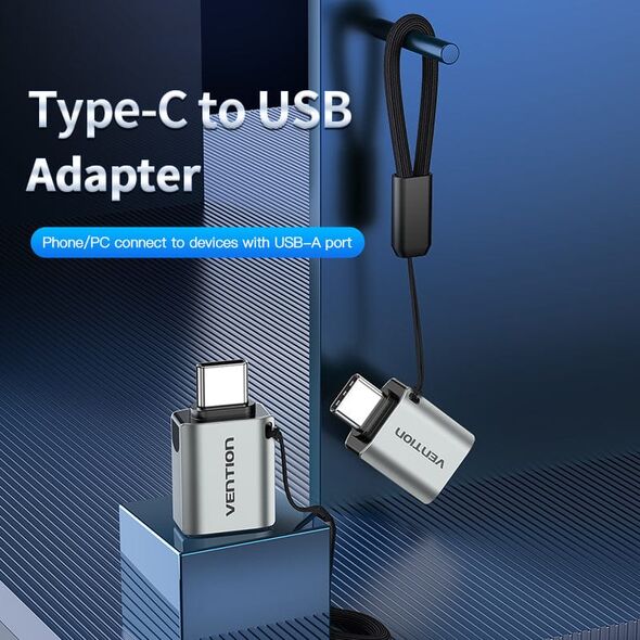 Adaptor USB OTG Vention, USB Type-C (T) la USB 3.2 gen 1 (M),  rata transfer 5 Gbps, invelis aliaj Al, gri, "CDQH0" (timbru verde 0.03 lei) - 6922794749115 406176